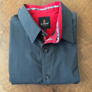 Alquimia Shirt Mens 48 Brown White Dot Dress Button Down‎ Short Sleeve Collar